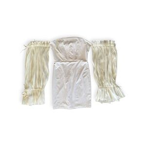 Vinai dress strapless halter style body con gathered arms cottage new white SM